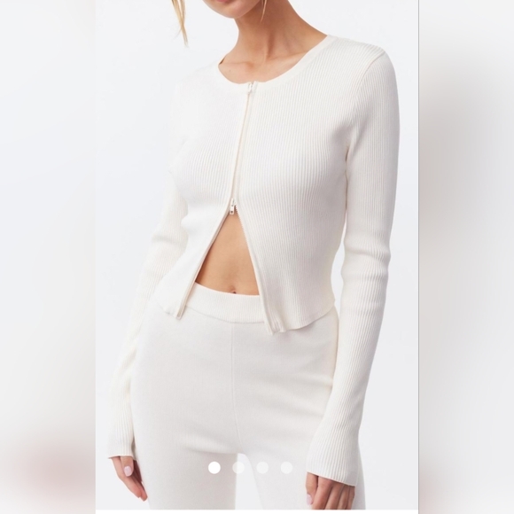 free for any purchase 💗 Glasson soft teal ribbed knit zip crop cardigan size XS - Picture 1 of 8